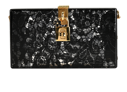 Lace Print Box Clutch, &pound;450, Handbags, Black, Acrylic Plastic, Front view